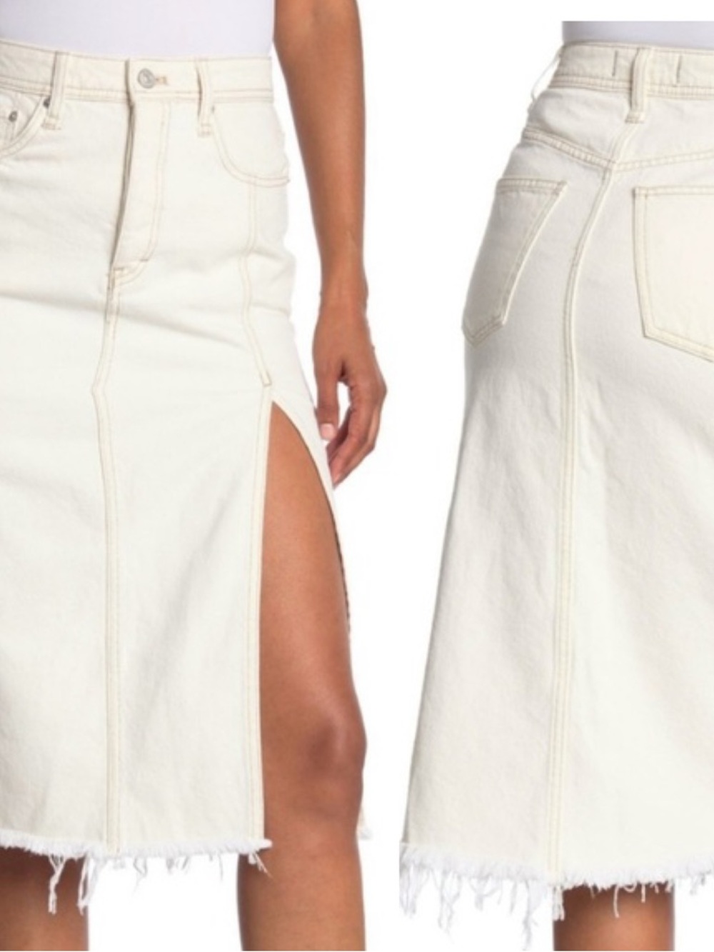 Free People We The Free Mambo Denim Midi Skirt in White Size 24